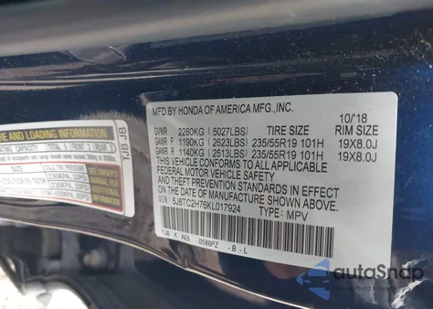 2019 Acura Rdx Advance Package из США, поврежденный, VIN 5J8TC2H76KL017924